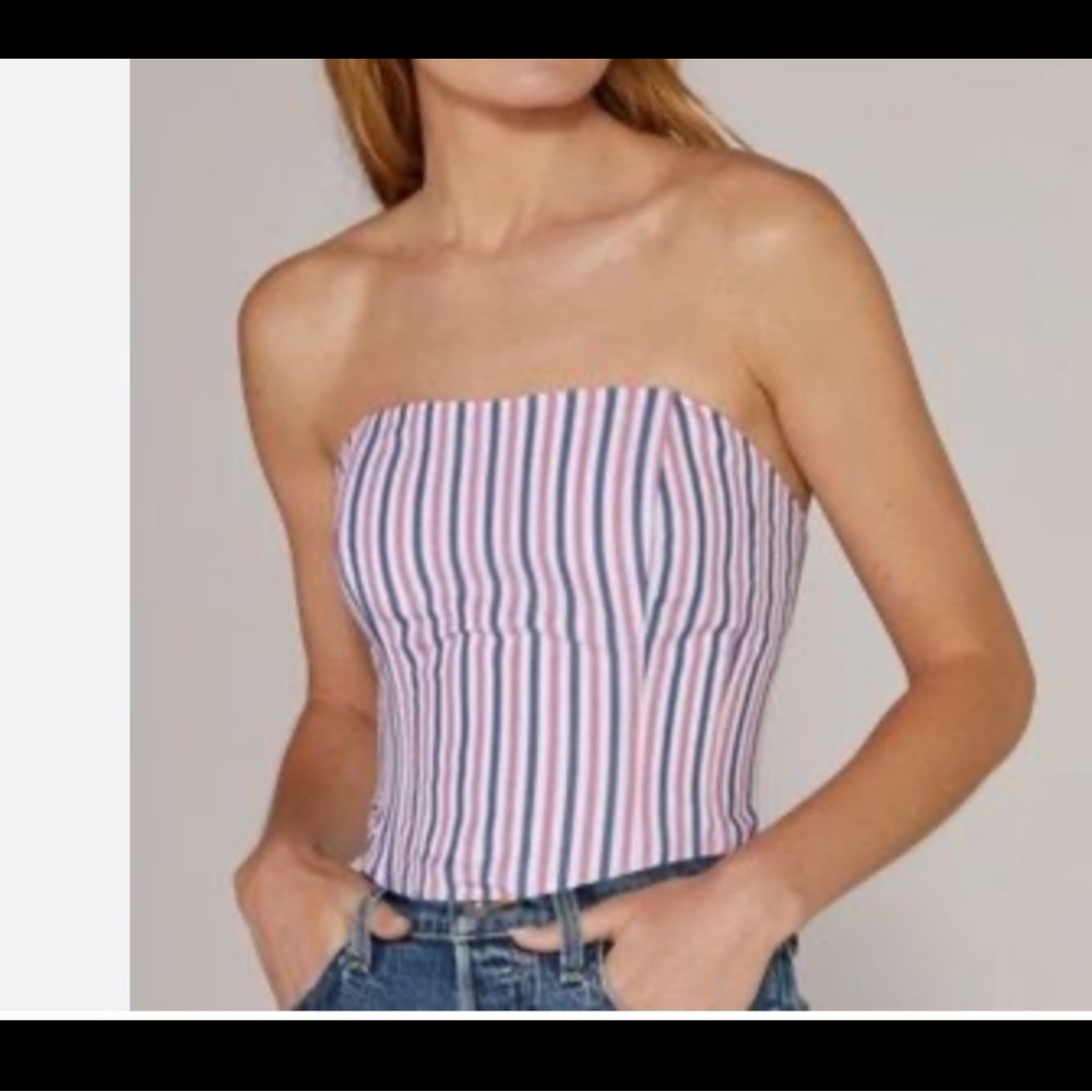 Favorite Daughter Strapless Pink & Blue Striped Tube Top - Picture 2 of 8